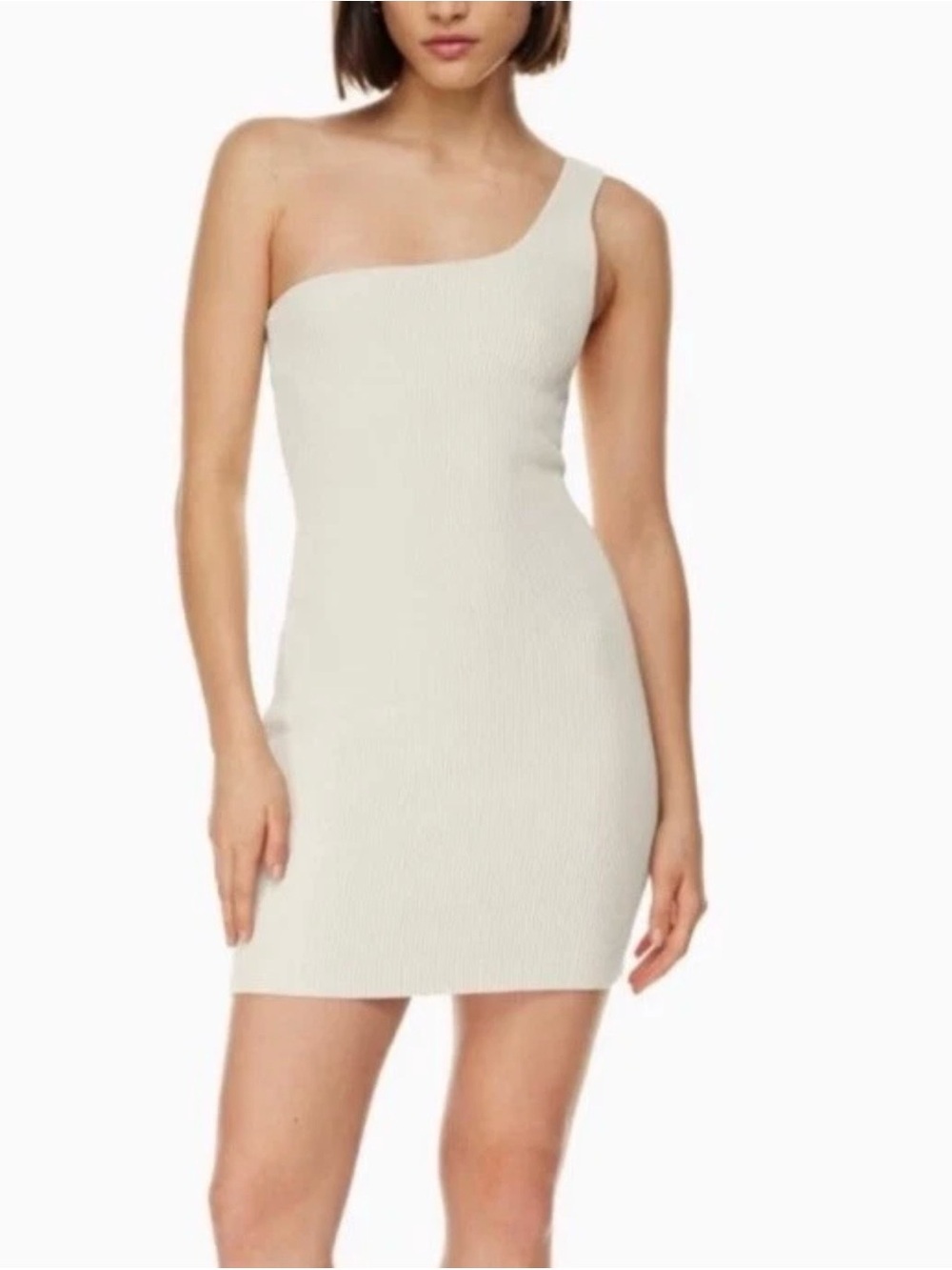 Babaton One-Shoulder Ribbed Mini Dress — Taupe